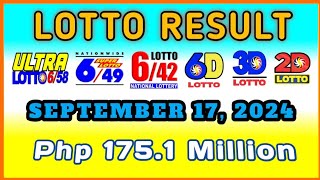 Lotto Result September 17 2024 Tuesday 900PM Php 175 million [upl. by Farrison61]