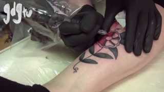 Traditional Flower Tattoo  Tattoo Being Done in Time Lapse [upl. by Gareri]