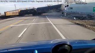 Dash cam footage captures Springfield Ohio train derailment [upl. by Lorsung]