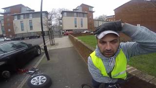 How you coming fast cyclist crash into man repairing car HD QUALITY ORIGINAL VIDEO █▬█ █ ▀█▀ [upl. by Akenn]