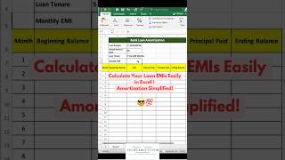 Excel Tips Calculate Your Loan EMIs BANK LOAN AMORTIZATION TABLEexcel excelshorts exceltutorial [upl. by Soisatsana]