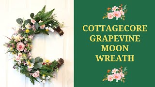 COTTAGECORE GRAPEVINE MOON WREATH DIY  SPRING WREATH  SUMMER WREATH [upl. by Itida141]