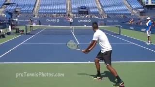 Tomic v Kyrgios 2016 US Open practice 4K [upl. by Aisatsanna]