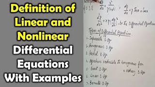 Definition of Linear and Nonlinear Differential Equations With Examples [upl. by Nosnirb]