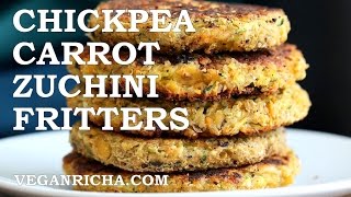 Carrot Zucchini Chickpea Fritters  VeganRichacom [upl. by Leifeste]