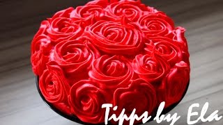 Rose Cake Tutorial whipped cream  How to make a rose swirl cake no Fondant [upl. by Adnorrehs]