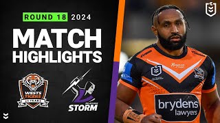 NRL 2024  Wests Tigers v Storm  Match Highlights [upl. by Nosnek69]