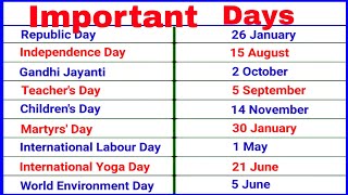 important days  important days and dates [upl. by Areht]