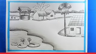 Village Scene Drawing Tutorial  Drisso Drawing  Sketch [upl. by Nena]