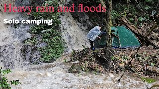 Solo Camping in the wild heavy rain causes flooding⚡ [upl. by Immat]