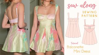 Balconette Mini Dress with Godets SEWING TUTORIAL  PATTERN [upl. by Tito]