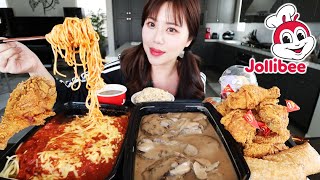 JOLLIBEE FILIPINO FAST FOOD MUKBANG 먹방 Burger Steak Spaghetti Spicy Fried Chicken HaloHalo Pie [upl. by Anahsek6]