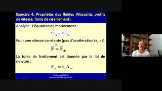 Exercice 4 Propriétés des fluides Viscosité profils de vitesse force de cisaillement [upl. by Noryd]