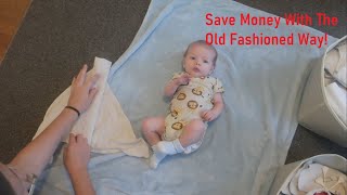 Diapering a Newborn for CHEAP  Flat and Prefold Cloth Diaper Tutorial [upl. by Krum]