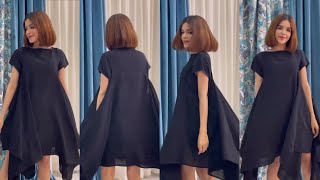 EASY CUTTING HANDKERCHIEF FLARE DRESS TUTORIAL [upl. by Larred675]