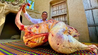 Cooking A Whole Huge Ostrich  60 KG Whole Ostrich Cooking in Village  Village Food Secrets [upl. by Alebasi614]