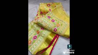 chikonkari work maslin embroidery Saree materialsresom by pure resom with alloverW BPRs3850 [upl. by Narah361]