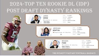 2024Top Ten rookie DL’s post Draft Dynasty Rankings IDP [upl. by Karylin902]