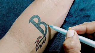 Amazing B 😍❣️ letter tattoo design  tattoo designs with pen [upl. by Noivaz366]