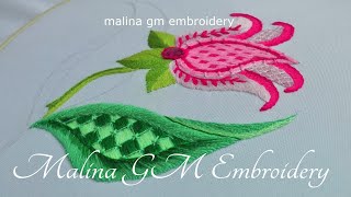 Crewel Work  How to embroider a leaf  Filling stitches [upl. by Ayerim]