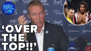 Trent Robinson GOES OFF over ridiculous sin bin amp send off NRL Presser  NRL on Nine [upl. by Ahsikahs709]