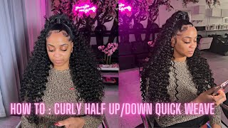 How to Curly half updown Quick Weave  VERY EASY  Full Tutorial [upl. by Phionna499]