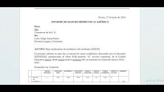 Informe de BAJO desempeño de APRENDIZAJE 2024 [upl. by Adnamahs]