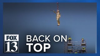 VIDEO Angel Moroni statue placed atop Salt Lake City Temple [upl. by Ataymik838]