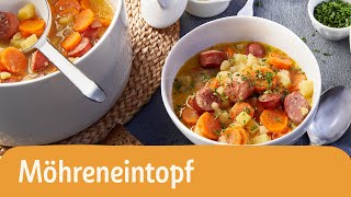 Möhreneintopf mit Kartoffeln amp Würstchen – regionale Küche 🥕🍲  REWE Deine Küche [upl. by Socem310]