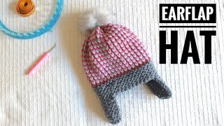 How to Loom Knit an Earflap Hat DIY Tutorial [upl. by Pedro447]