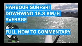 Surf Ski Down Wind 163 Kmh Ave harbour paddle Full commentary speed HR dashboard [upl. by Elleirda909]