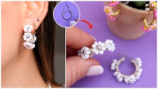 ARETES CON FLORES 🌼 tutorial argollas con mostacillas y alambre🌼DIY earrings [upl. by Clarkson]