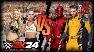 Intergender Tag Team Match  Liv Morgan amp Ronda Rousey vs Deadpool amp Wolverine  WWE 2K24 [upl. by Akierdna]