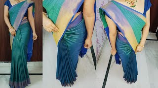 Prepleated saree draping step by step tutorial  how to wear pre pleated saree perfectly [upl. by Lleddaw563]