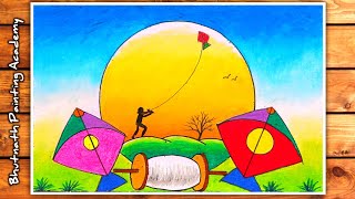 makar sankranti drawing with oil pastel colour [upl. by Coppins]