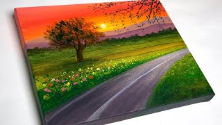 Sunset Painting  Landscape Painting For Beginners [upl. by Eedeed]