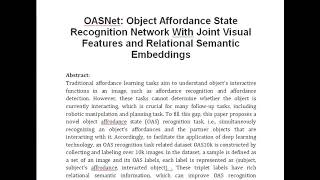 OASNet Object Affordance State Recognition Network With Joint Visual Features and Relational Semant [upl. by Inaniel]