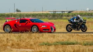 Kawasaki H2R vs Bugatti Veyron Supercar  12 Mile Airstrip Race 2 [upl. by Airrehs]