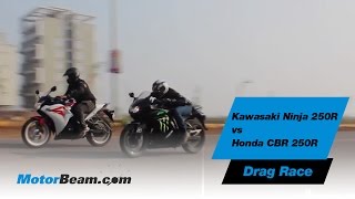 Kawasaki Ninja 250R vs Honda CBR250R  Drag Race  MotorBeam [upl. by Kiri874]