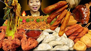 Nepali Street Food Mukbang  Eating Extremely Spicy Keema Noodles Sausages Chicken Lollypop amp MOMO [upl. by Pritchard]