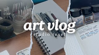 pen swatches ASMR desk organization amp brush cleaning  cozy art vlog [upl. by Irabaj]