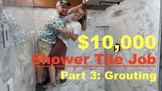 10000 Shower Tile Job Part 3 How to grout Grout Caulk Tile Install [upl. by Yrad980]