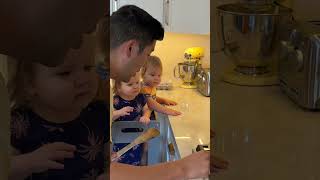 My twins sharing the toddlers stool while making breakfast [upl. by Weeks743]