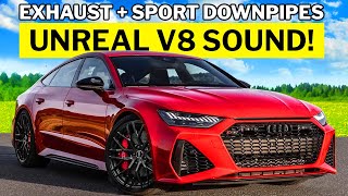 THE PERFECT RS7 SOUND Valvetronic Designs Exhaust  Unitronic Sport Cat Downpipes [upl. by Rimaa974]