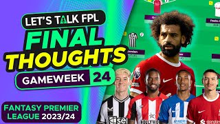 FPL GAMEWEEK 24 FINAL TEAM SELECTION THOUGHTS  Fantasy Premier League Tips 202324 [upl. by Innavoij]