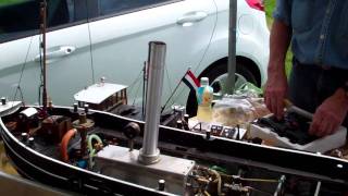 scale model steam engine in tug boat  ship  sounds [upl. by Yerg]