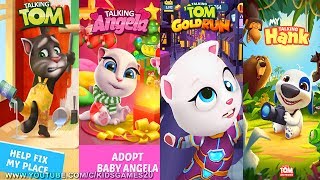 My Talking Hank vs My Talking Tom vs My Talking Angela vs Talking Tom Gold Run Gameplay [upl. by Drusi]