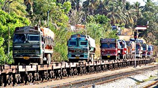 Trucks On Train RORO Train Loading On Konkan Railway India [upl. by Aryan]