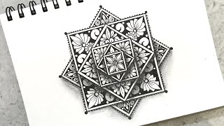 3D Square Floral Mandala Drawing  Easy and Step by Step Mandala Art [upl. by Nomelc]