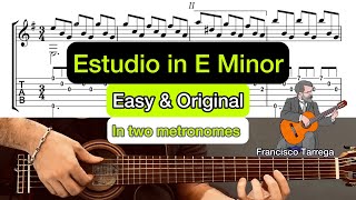 Francisco Tárrega  Estudio in E Minor TAB [upl. by Argile]